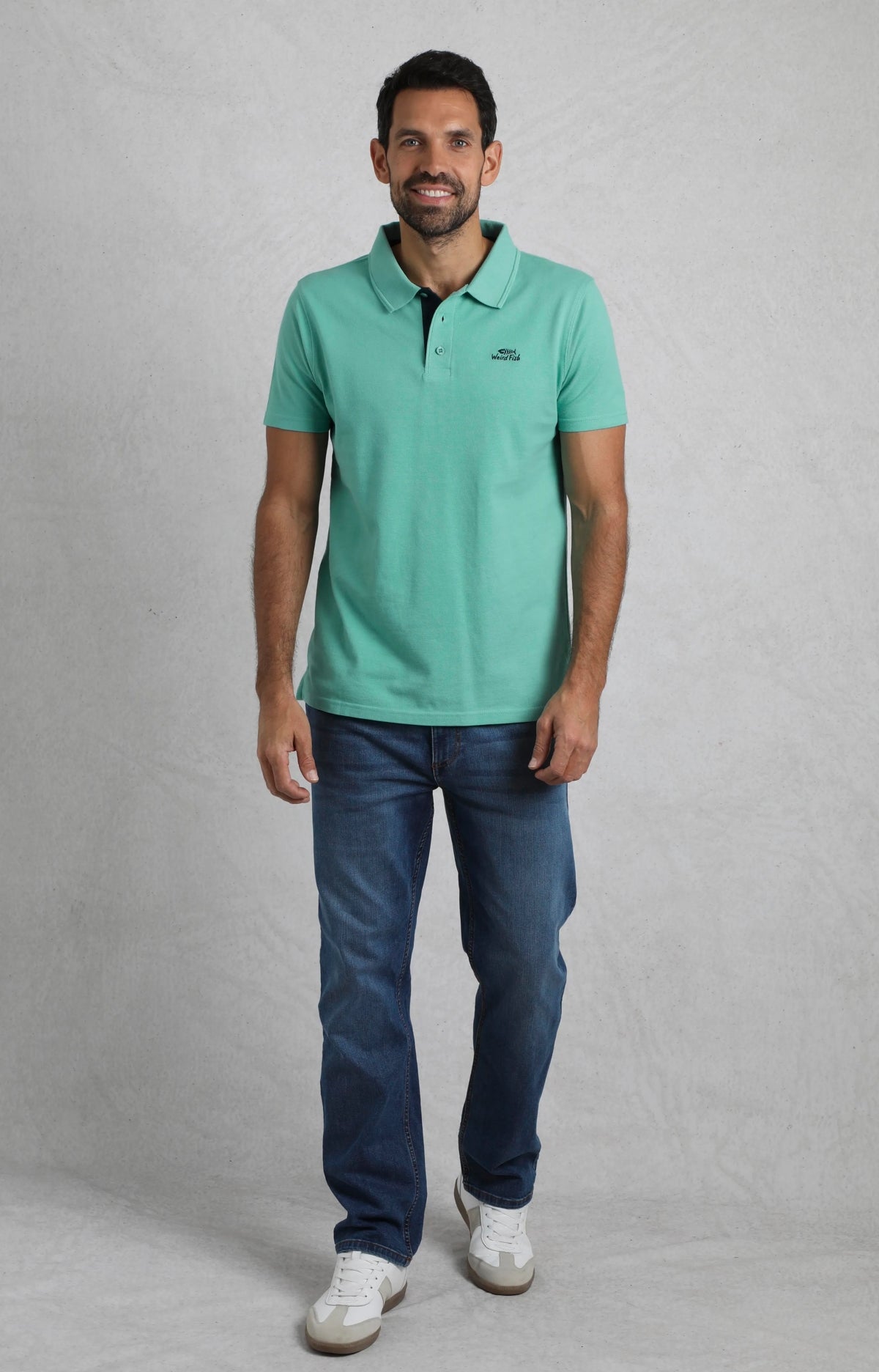 Weird Fish Mens Miles Pique Polo Shirt - Aqua Marine