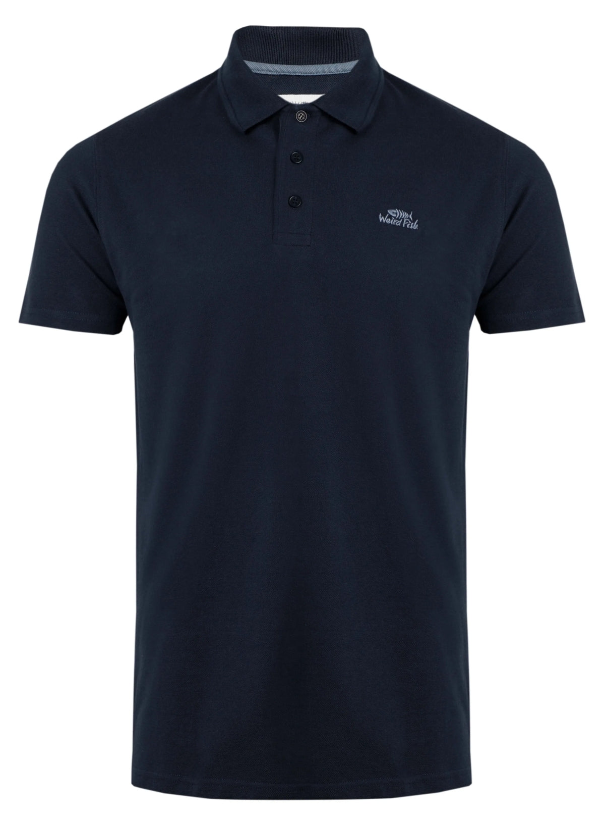 Men's Weird Fish navy Miles pique polo shirt.