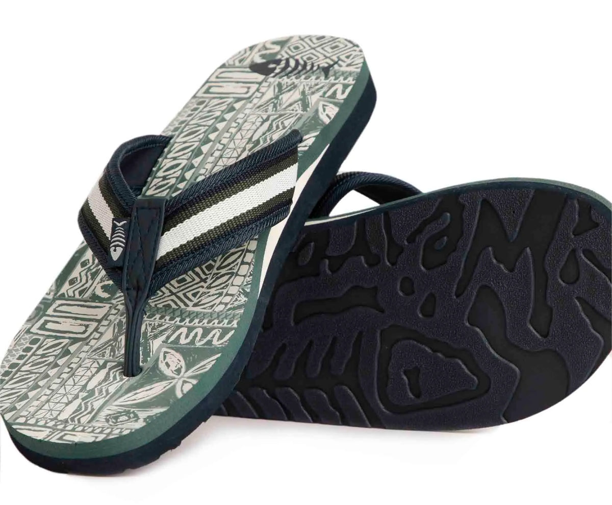 Weird Fish men's tile print pattern Derwent flip flops in Dusky Green.