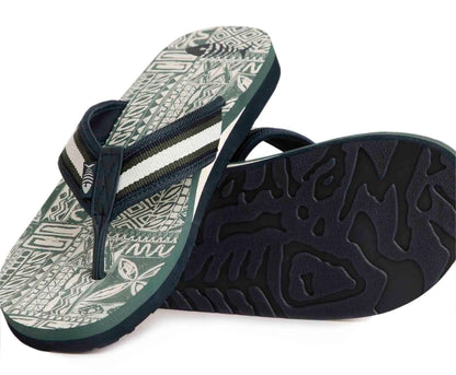 Weird Fish men's tile print pattern Derwent flip flops in Dusky Green.