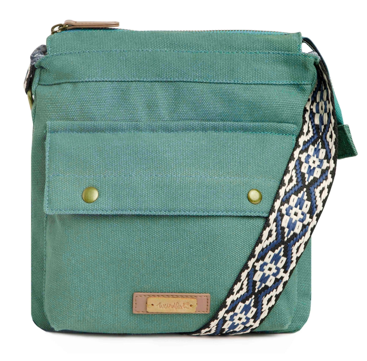 Weird Fish Ataca cross body canvas bag in Dark Jade.