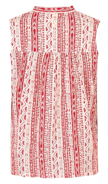 Weird Fish women's cheesecloth fabric Atika vest with an Aztec style pattern in white and rouge.
