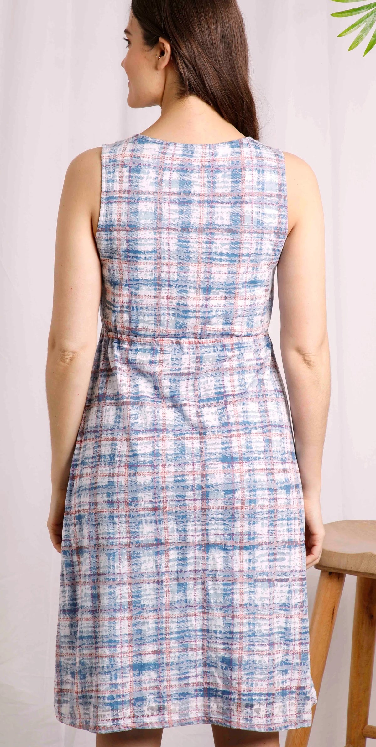 Women's Teresia burnout dress from Weird Fish in a Pale Denim Blue check pattern.