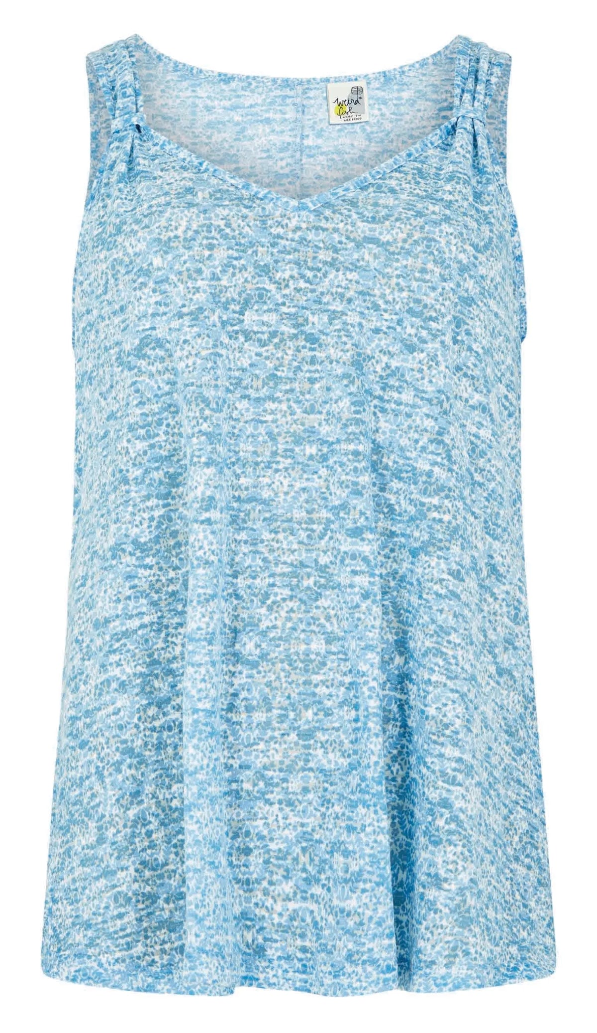 Women's Aliana burnout fabric vest in Blue Surf with gathered straps.