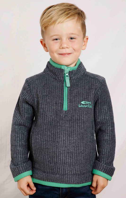 Weird Fish kids Archie 1/4 zip grid fleece in Navy.