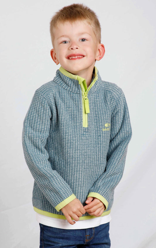 Weird Fish kids Archie 1/4 zip grid fleece in Uniform Blue.