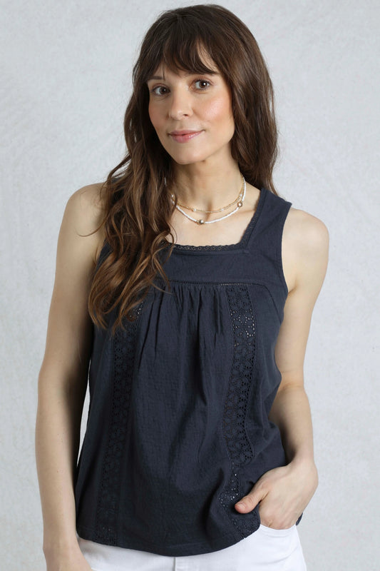 Weird Fish Womens Chelle Square Neck Jersey Vest - Navy