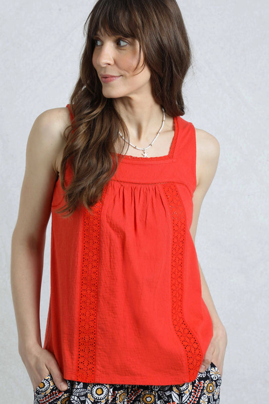 Weird Fish Womens Chelle Square Neck Jersey Vest - Tango Red