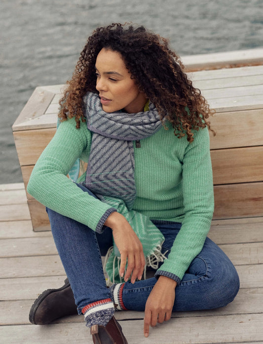 Weird Fish Jadida Eco Brushed Zig-Zag Scarf - Navy