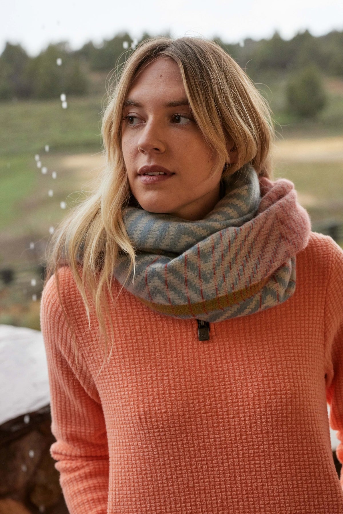 Weird Fish Jadida Eco Brushed Zig-Zag Scarf - Pale Denim Blue