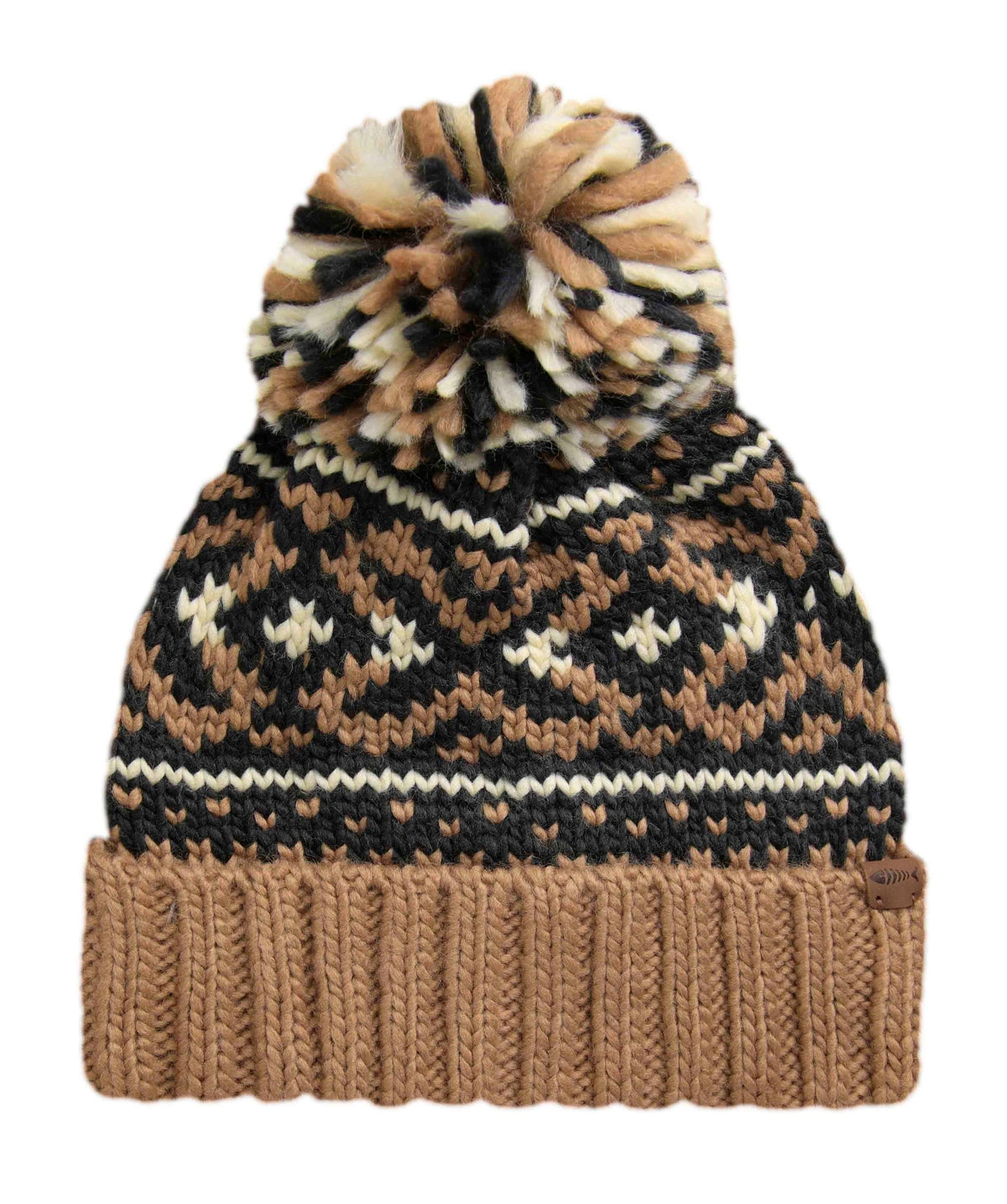 Weird Fish Scotsdale Eco Fairisle Knitted Bobble Hat - Tan