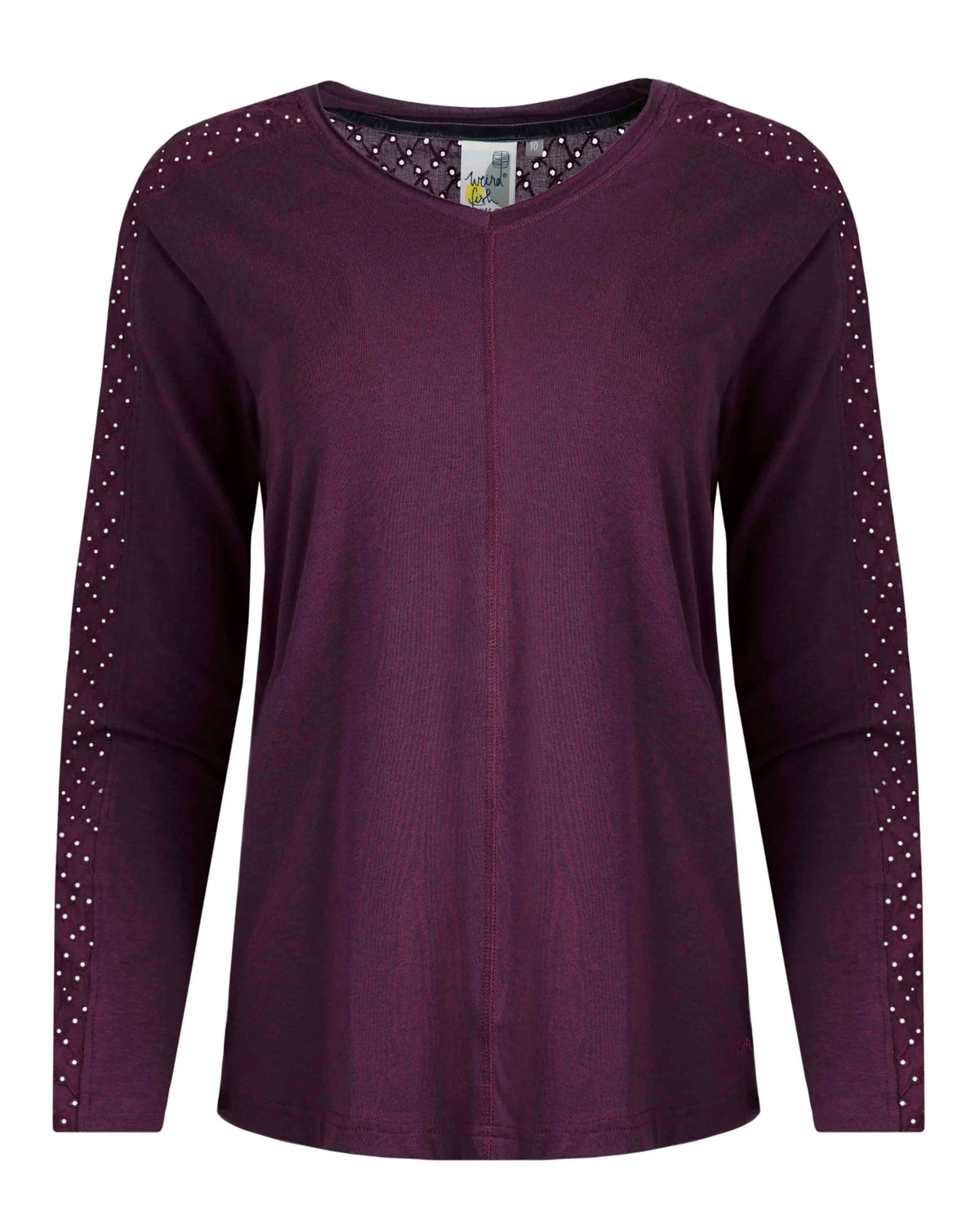 Weird Fish Womens Topia Broderie Sleeve Top - Mulled Wine
