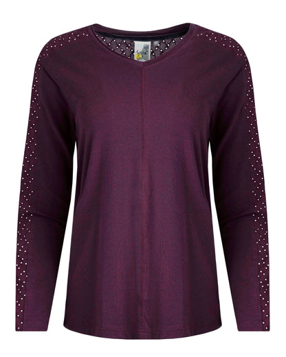 Weird Fish Womens Topia Broderie Sleeve Top - Mulled Wine