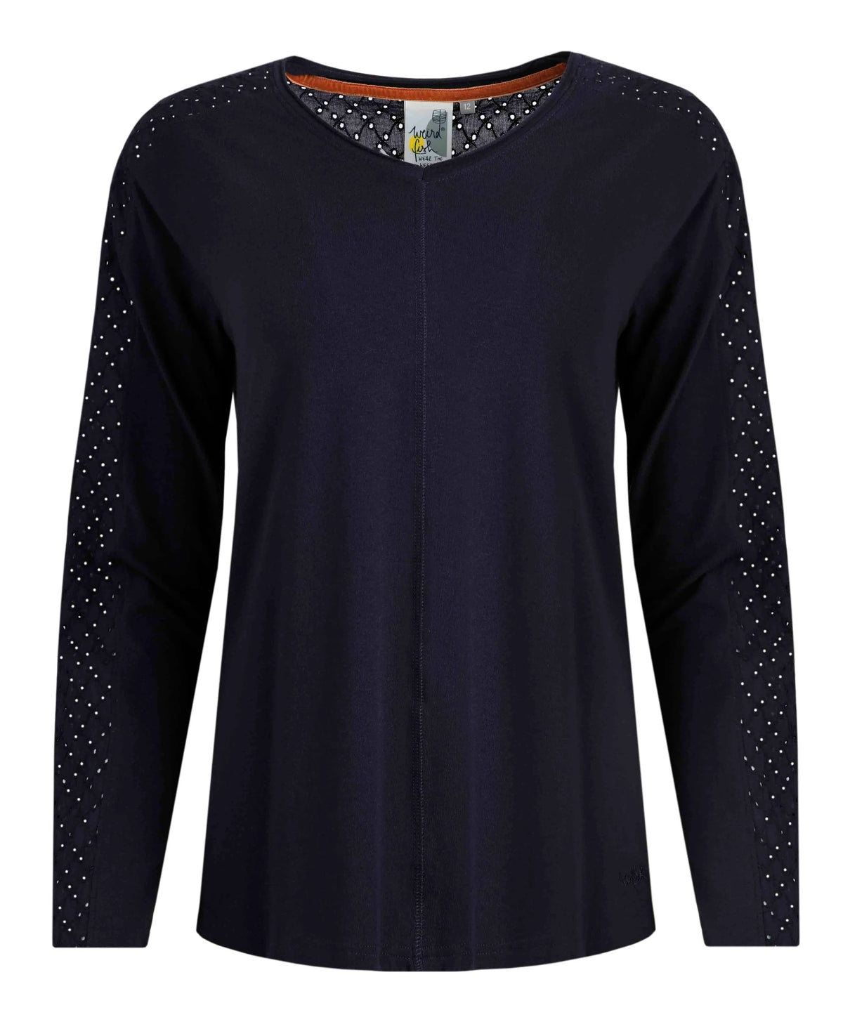 Weird Fish Womens Topia Broderie Sleeve Top - Navy