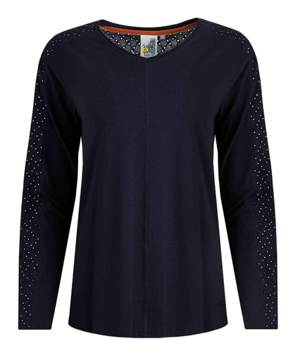 Weird Fish Womens Topia Broderie Sleeve Top - Navy