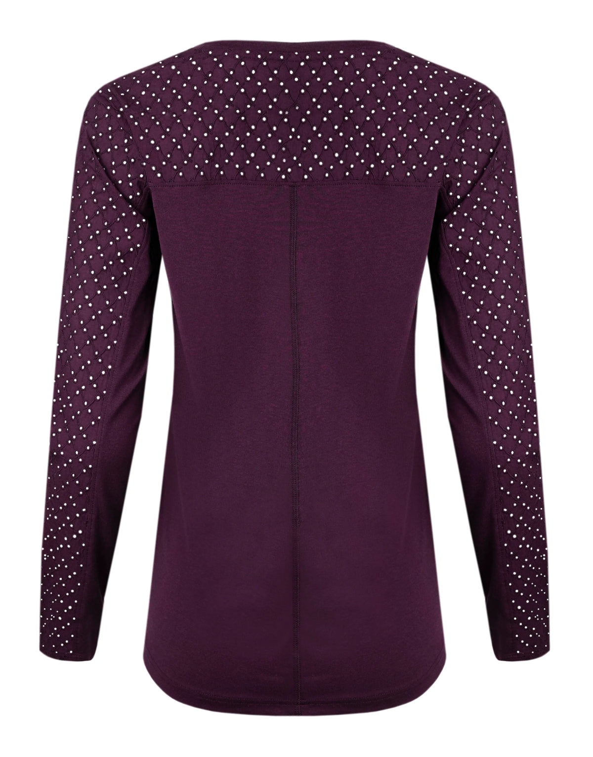 Weird Fish Womens Topia Broderie Sleeve Top - Mulled Wine