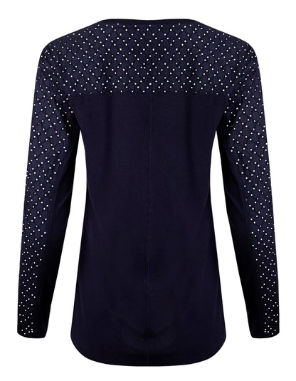 Weird Fish Womens Topia Broderie Sleeve Top - Navy
