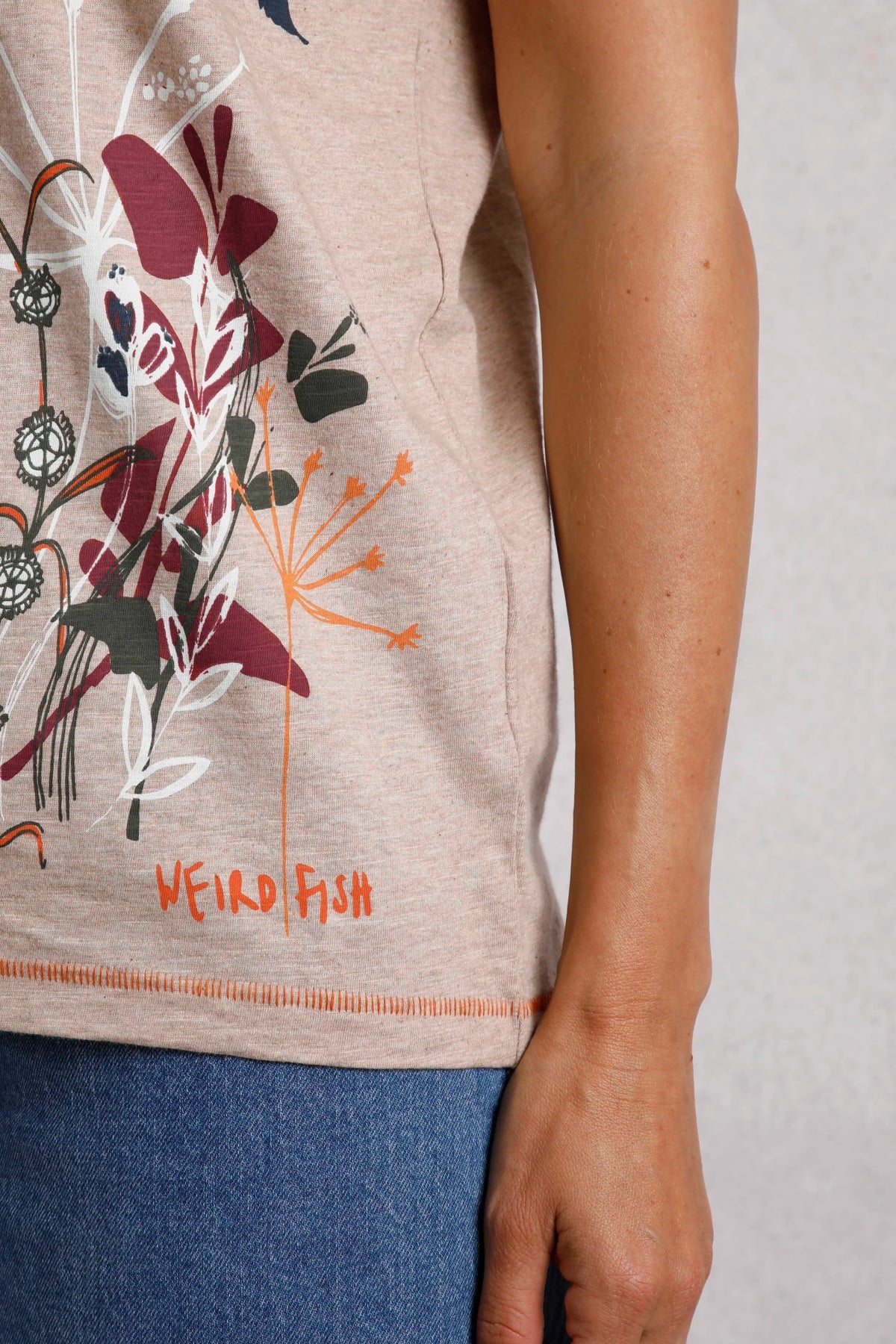 Weird Fish Womens Swirling Swallows Printed T-Shirt - Sand Dune