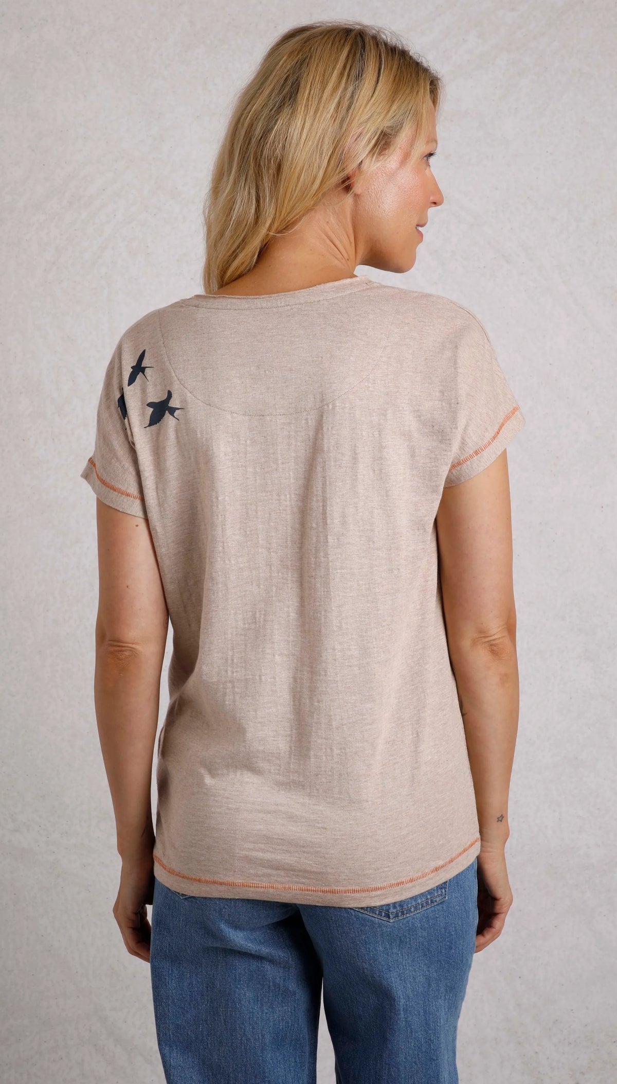 Weird Fish Womens Swirling Swallows Printed T-Shirt - Sand Dune