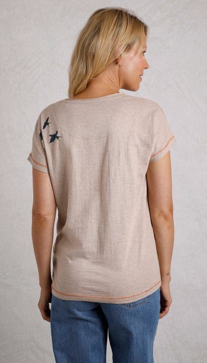 Weird Fish Womens Swirling Swallows Printed T-Shirt - Sand Dune