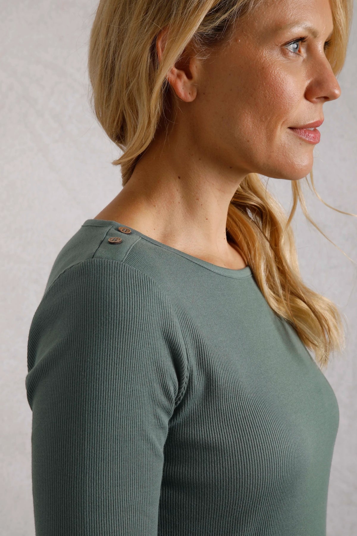 Weird Fish Womens Maine Ribbed Long Sleeve Tee - Army Green