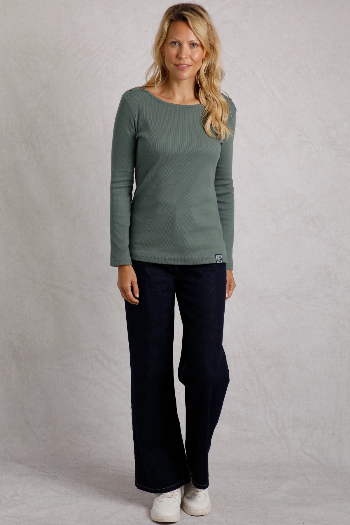 Weird Fish Womens Maine Ribbed Long Sleeve Tee - Army Green