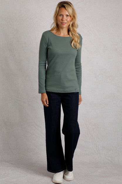 Weird Fish Womens Maine Ribbed Long Sleeve Tee - Army Green