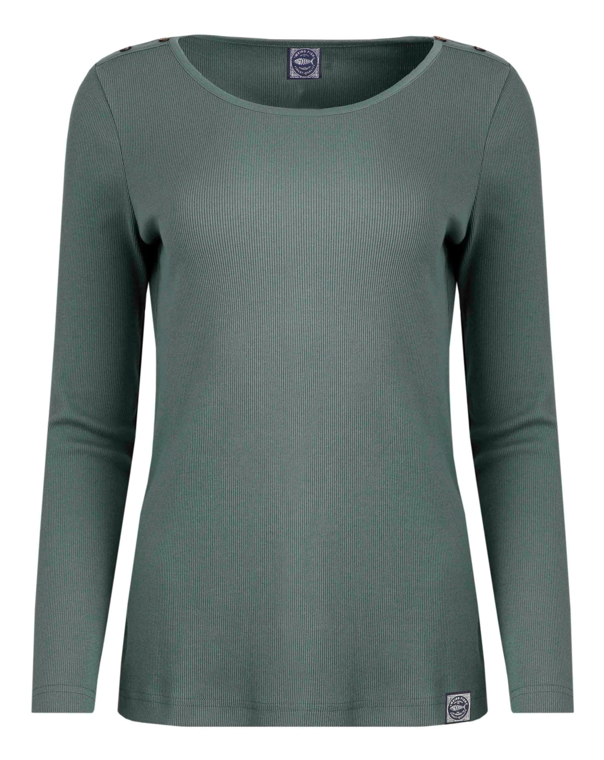 Weird Fish Womens Maine Ribbed Long Sleeve Tee - Army Green