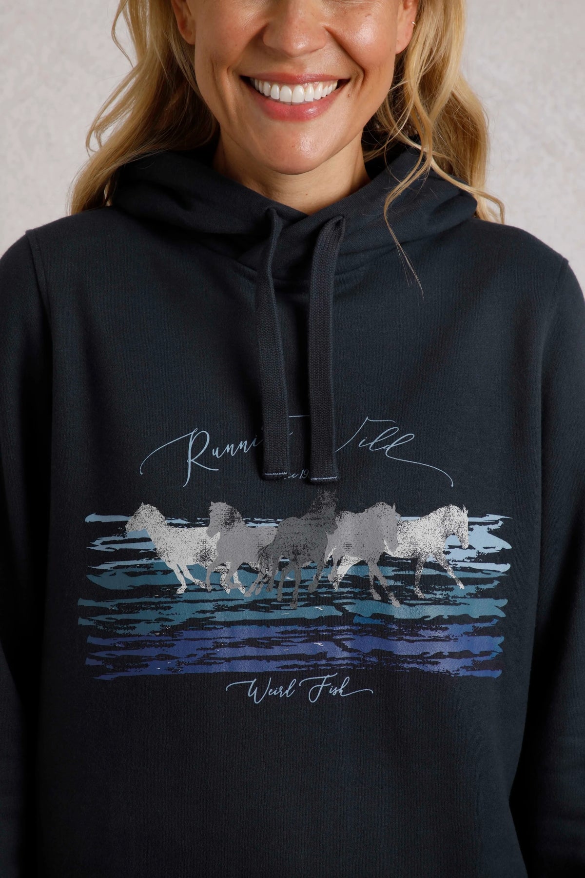 Weird Fish Womens Topaz Horse Print Popover Hoodie - Navy