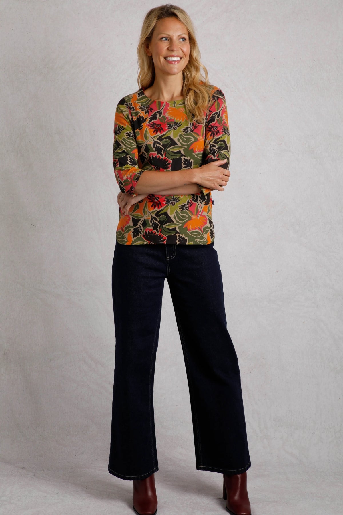 Weird Fish Womens Pinto Floral Print Jersey Tee - Brick Orange
