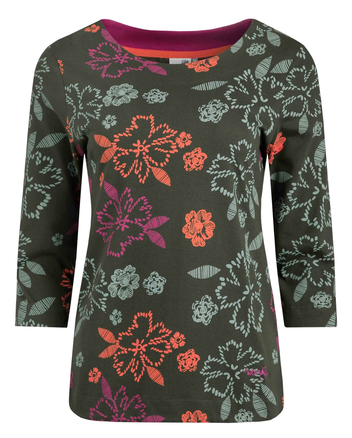 Weird Fish Womens Pinto Floral Print Jersey Tee - Fir Green