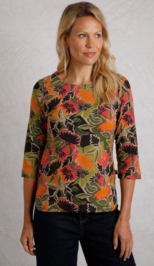 Weird Fish Womens Pinto Floral Print Jersey Tee - Brick Orange