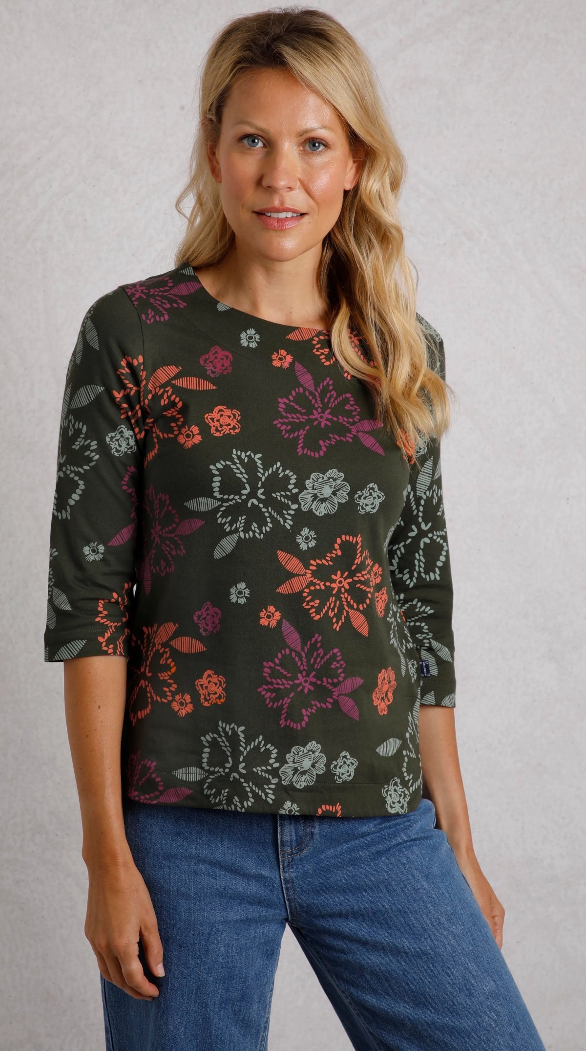 Weird Fish Womens Pinto Floral Print Jersey Tee - Fir Green