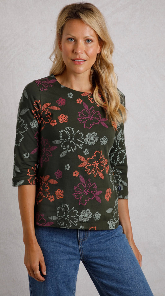 Weird Fish Womens Pinto Floral Print Jersey Tee - Fir Green