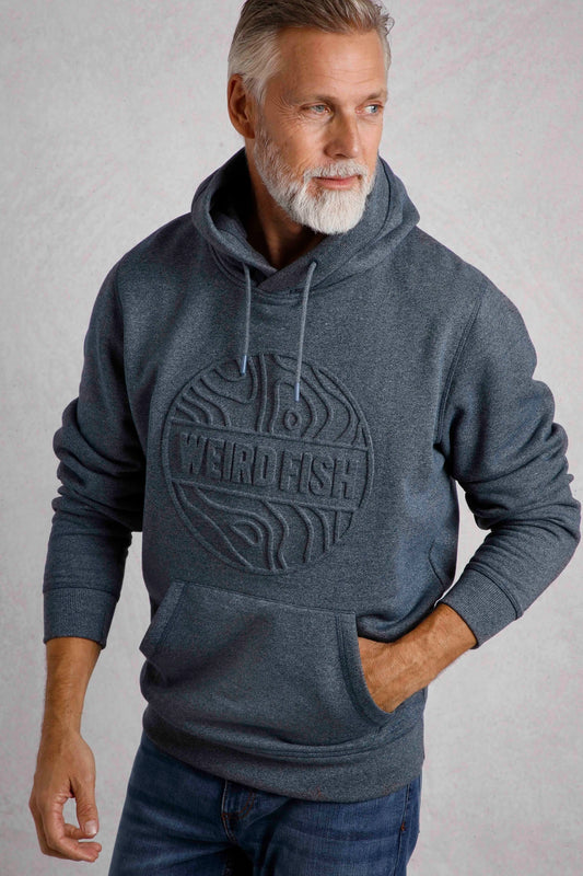 Weird Fish Mens Perranporth Embossed Grindle Hoodie - Navy