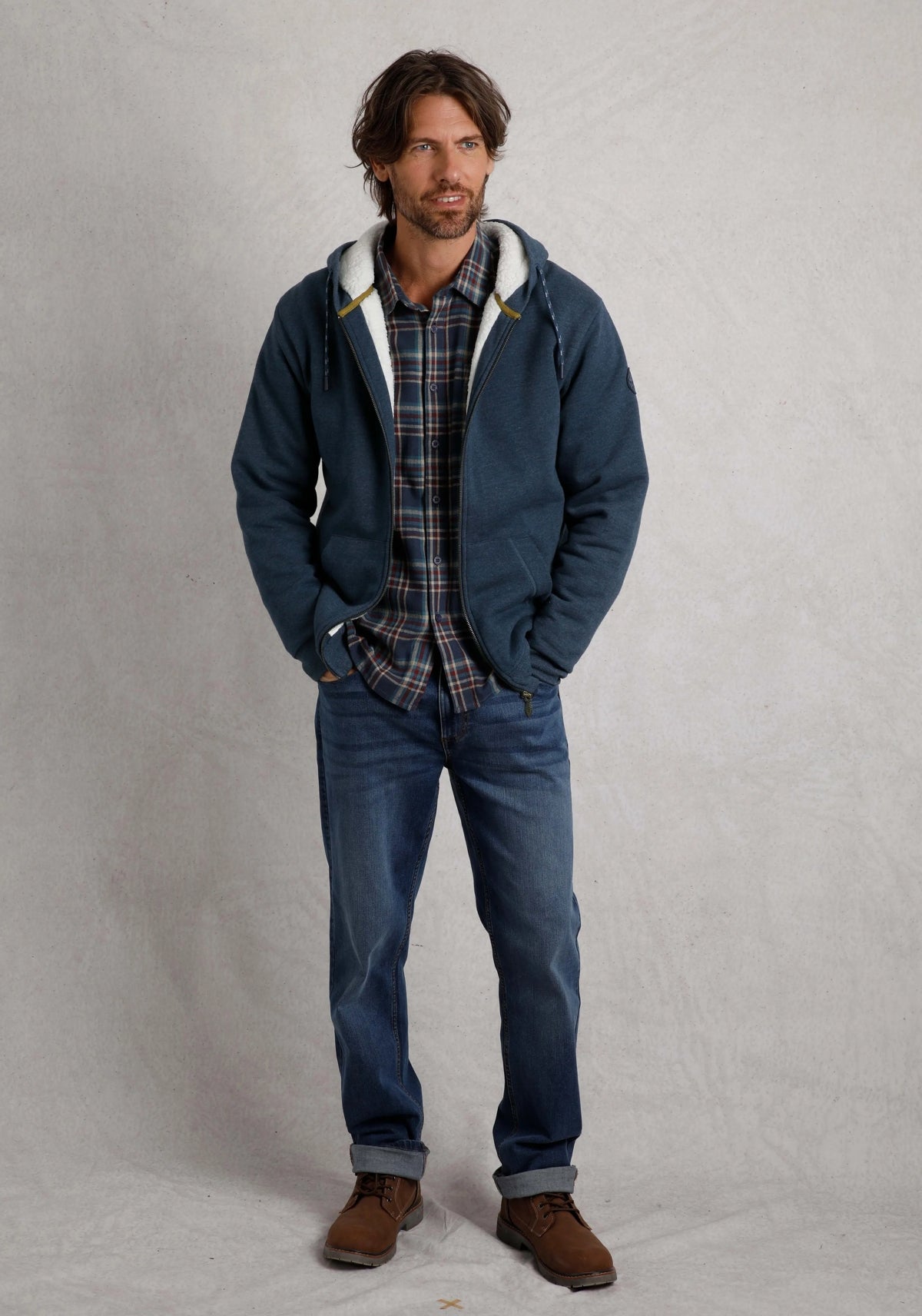 Weird Fish Mens Camborne Borg Lined Full Zip Hoodie - Navy