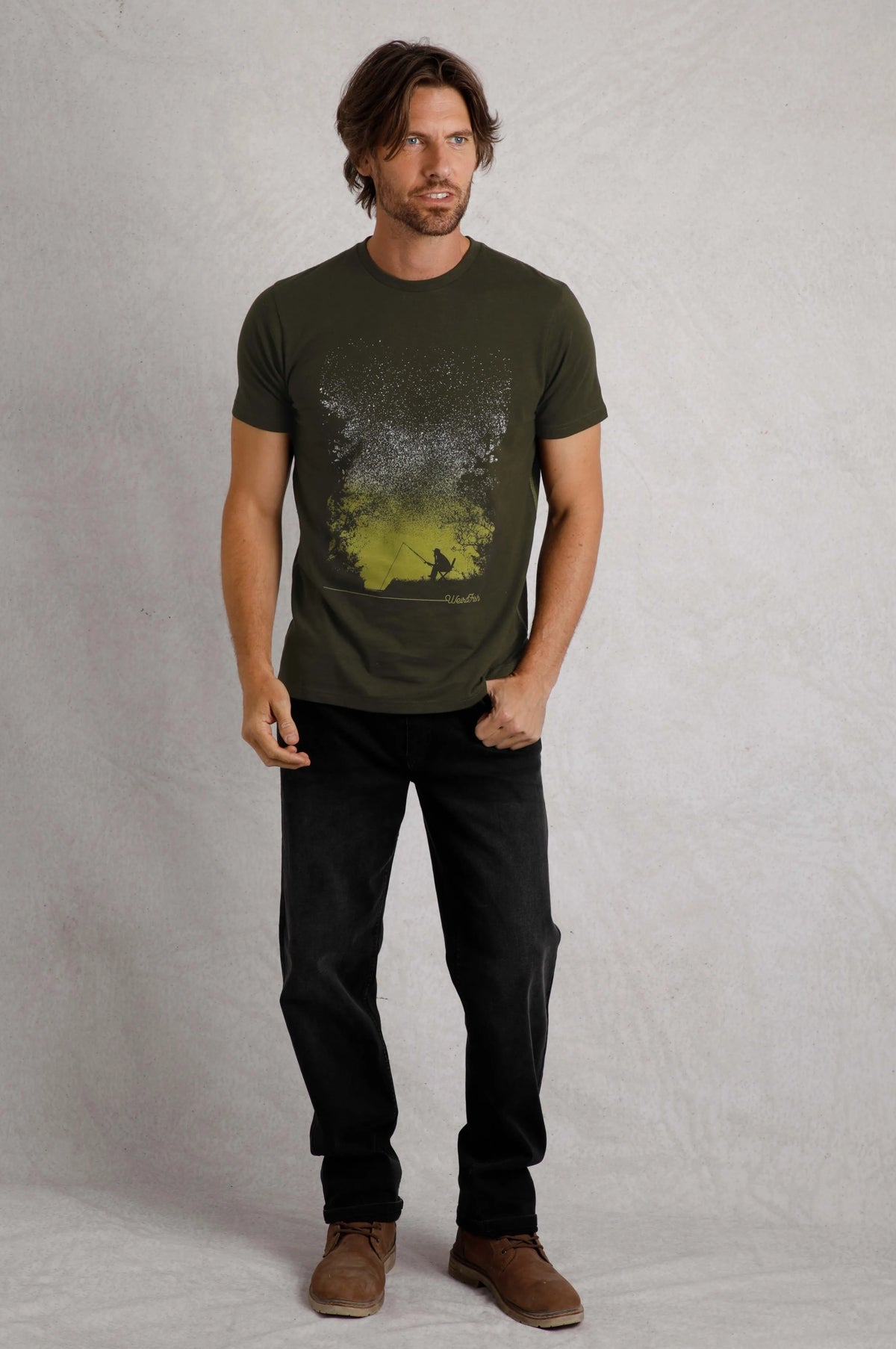 Weird Fish Mens Dark Sky Printed Tee - Fir Green