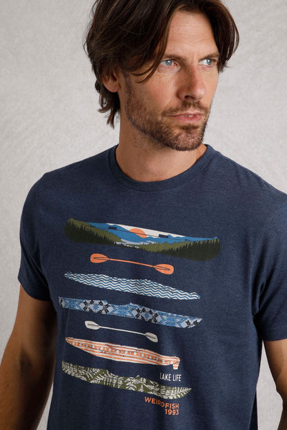 Weird Fish Mens Lake Life Printed Tee - Dark Blue