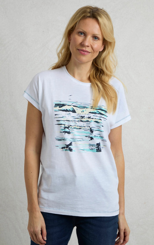 Weird Fish Womens Beach Run Print T-Shirt - White