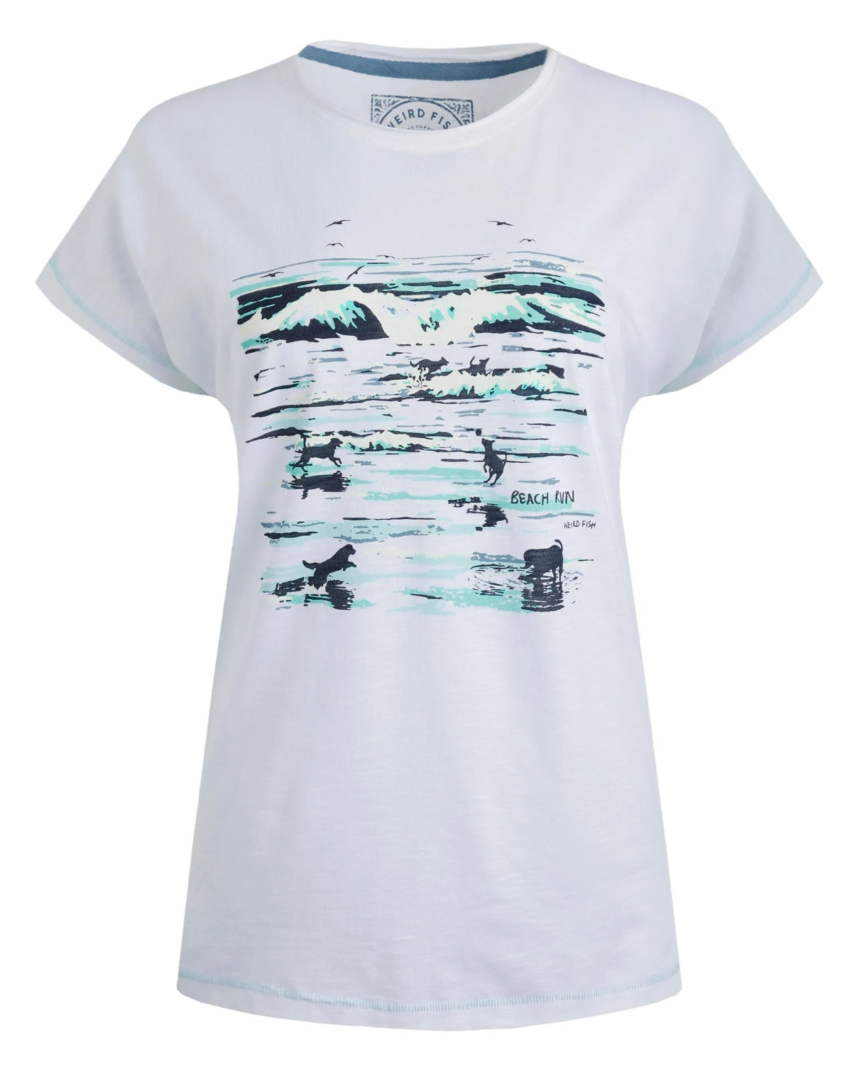 Weird Fish Womens Beach Run Print T-Shirt - White