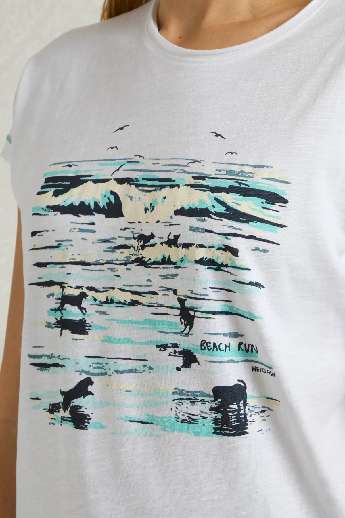 Weird Fish Womens Beach Run Print T-Shirt - White