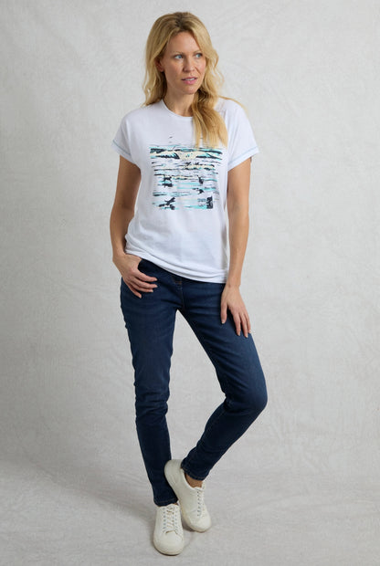 Weird Fish Womens Beach Run Print T-Shirt - White