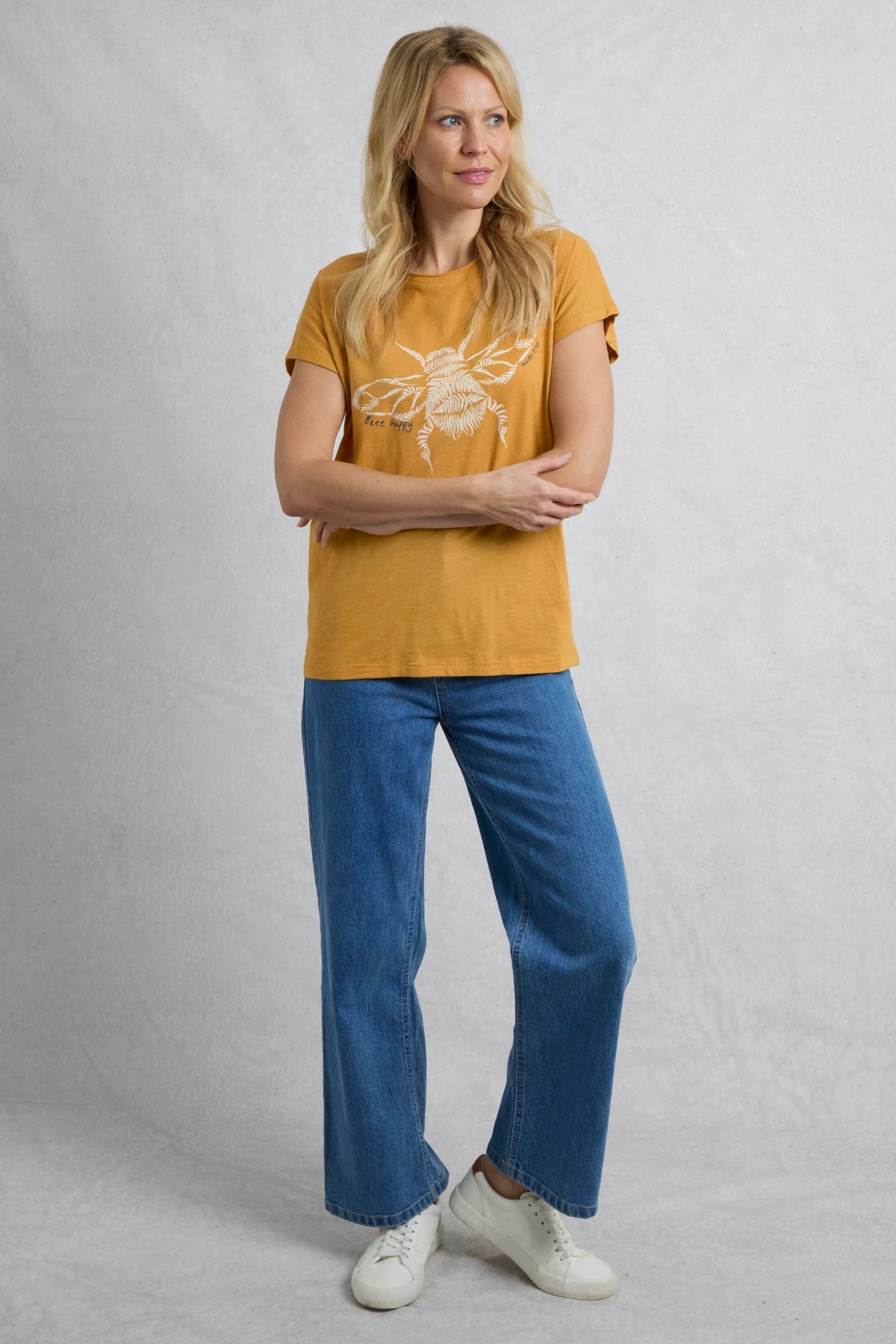 Weird Fish Womens Fern Bee Print T-Shirt - Deep Amber