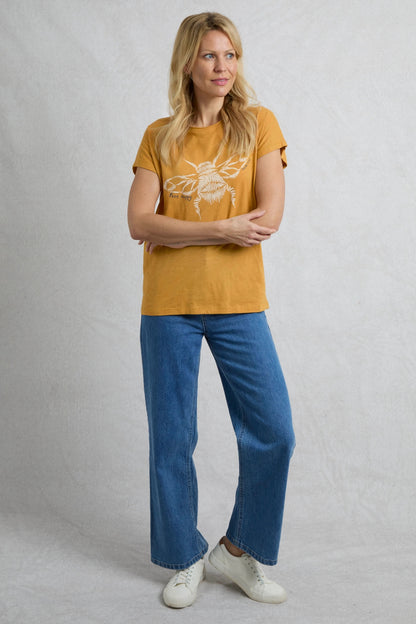 Weird Fish Womens Fern Bee Print T-Shirt - Deep Amber