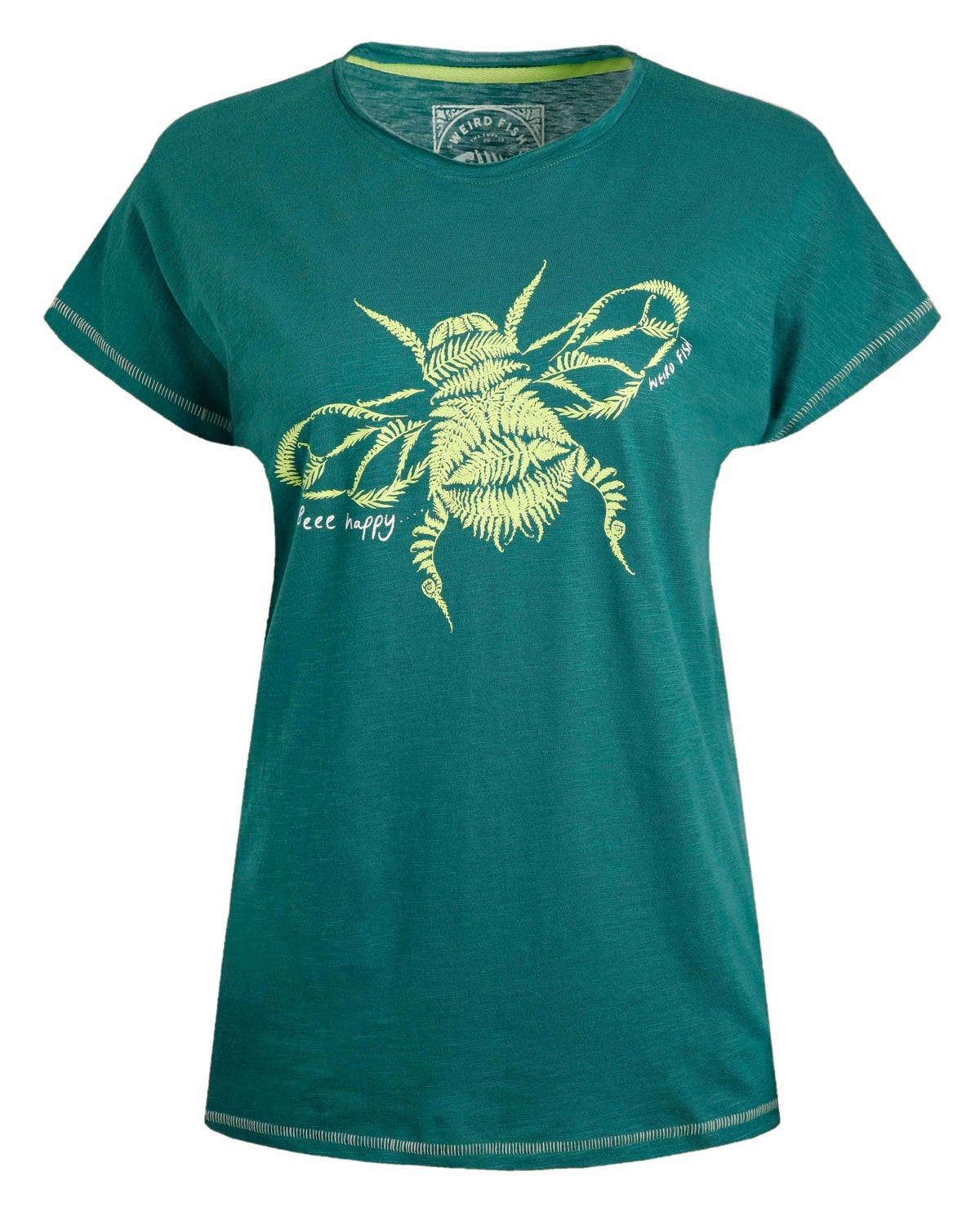 Weird Fish Womens Fern Bee Print T-Shirt - Forest Green
