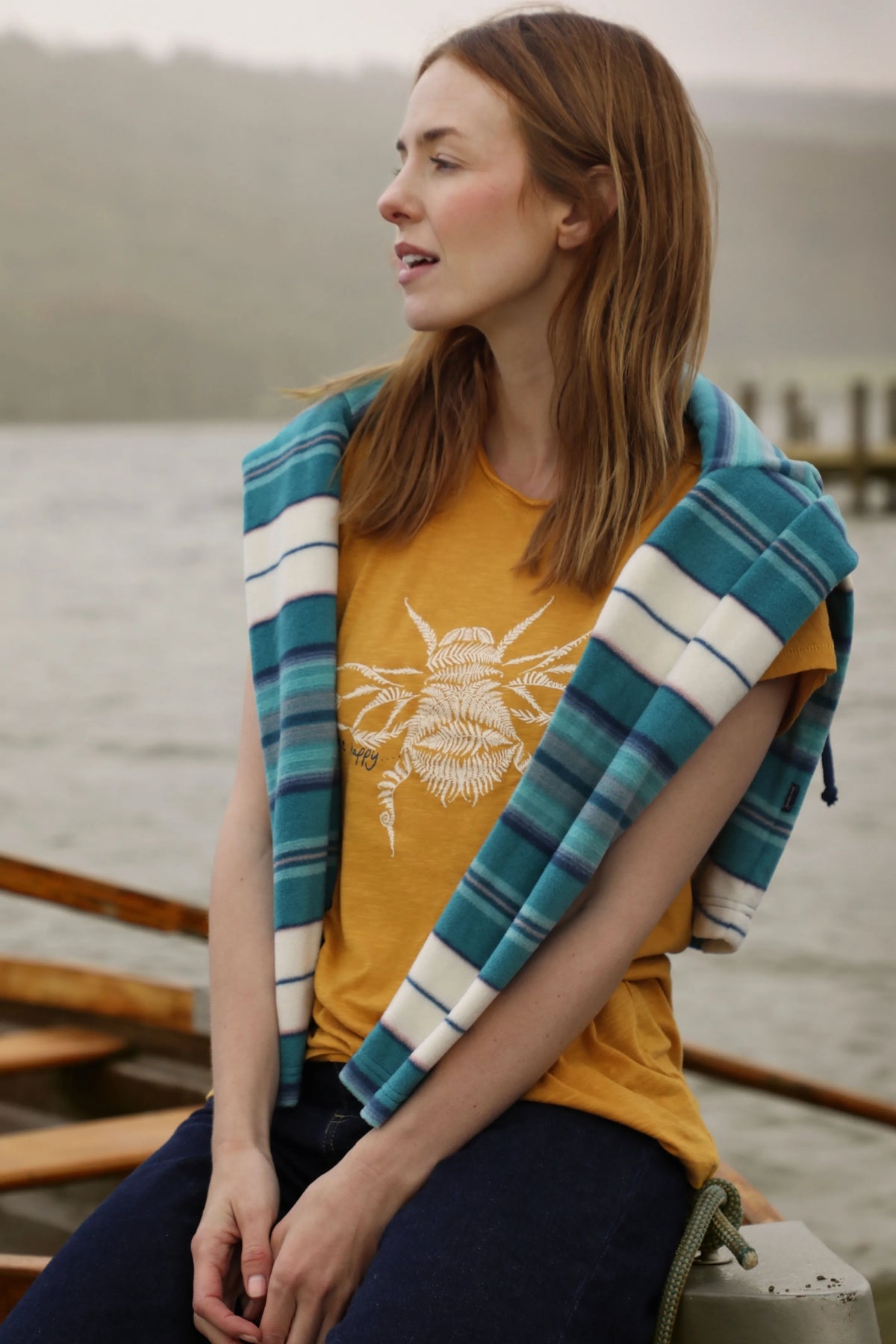 Weird Fish Womens Fern Bee Print T-Shirt - Deep Amber