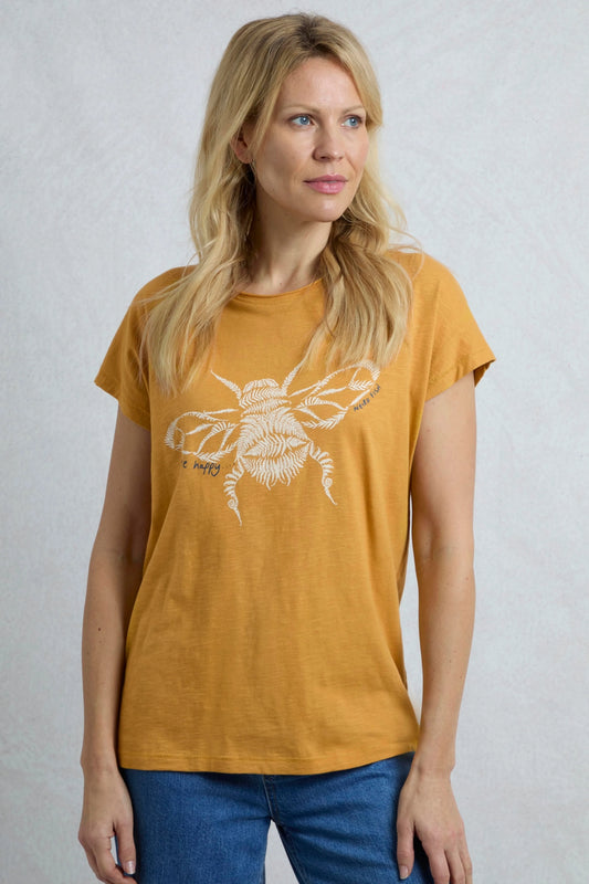 Weird Fish Womens Fern Bee Print T-Shirt - Deep Amber