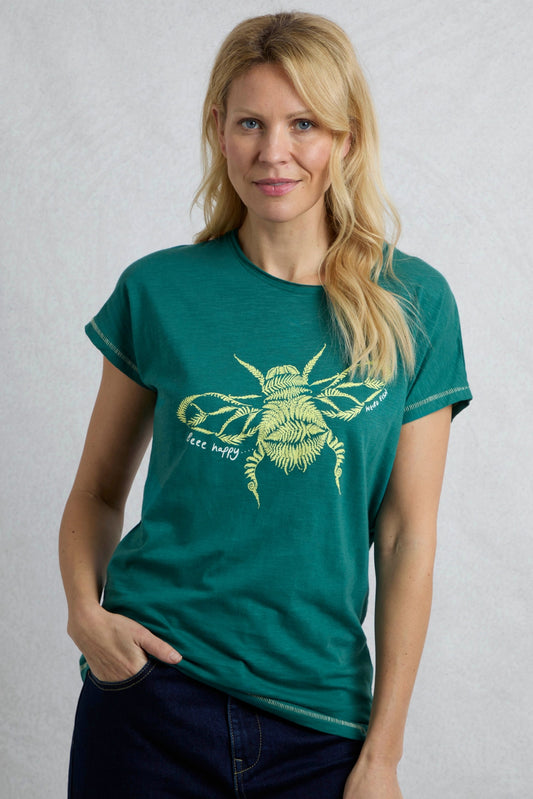 Weird Fish Womens Fern Bee Print T-Shirt - Forest Green