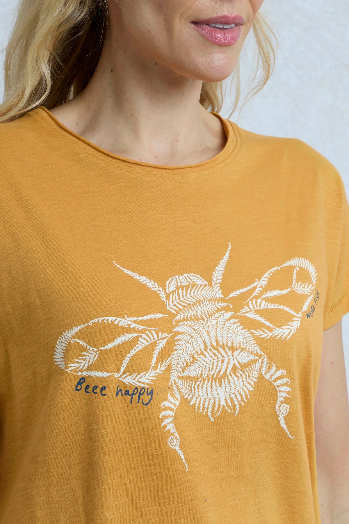 Weird Fish Womens Fern Bee Print T-Shirt - Deep Amber