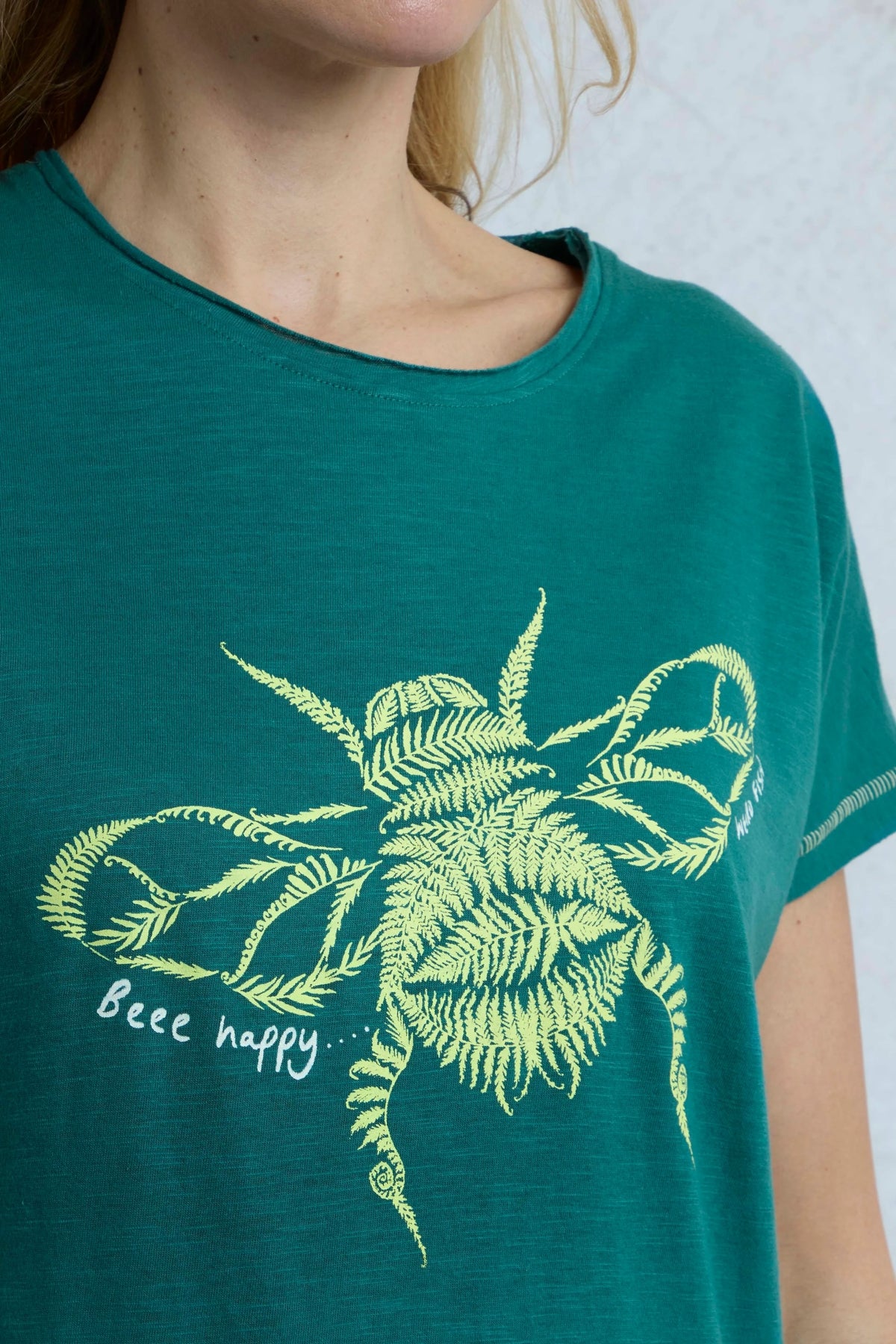 Weird Fish Womens Fern Bee Print T-Shirt - Forest Green
